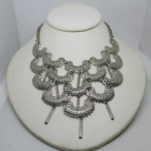 Sarah Coventry "Charisma" Chandelier Bib silver-tone metal necklace.